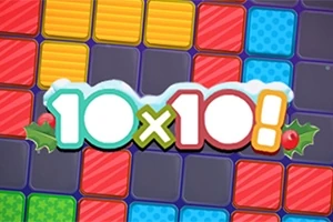 Színes négyzetekből álló rács háttérrel, középen „10x10!