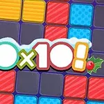 Színes négyzetekből álló rács háttérrel, középen „10x10!