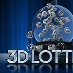 3D lottógolyók egy átlátszó gömbben kék háttérrel