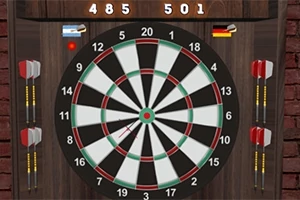 Egy dartstábla nyilakkal a 19-es és középső körön, felette pontszámokkal