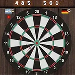 Egy dartstábla nyilakkal a 19-es és középső körön, felette pontszámokkal