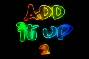 Színes, világító betűk, fekete háttéren az „ADD IT UP 1” szöveggel