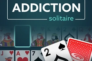 Kártyalapok és a ADDICTION solitaire felirat színes háttéren
