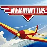 Piros-sárga repülőgép kék égbolton felhők között, Aerobatics felirattal és egy hőlégballonnal