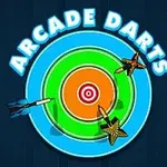 Egy célpont három színes körrel, amelyeken három különböző nyíl található, ARCADE DARTS felirattal a kép tetején