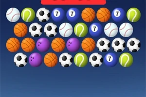 Különböző sportlabdák sorokba rendezve kék háttér előtt, köztük kosárlabdák, focilabdák, bowling golyók, teniszlabdák és baseball labdák