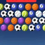 Különböző sportlabdák sorokba rendezve kék háttér előtt, köztük kosárlabdák, focilabdák, bowling golyók, teniszlabdák és baseball labdák
