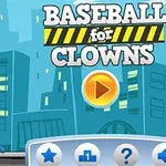 Rajzolt baseballjátékos kék sisakban és piros trikóban, aki baseballütőt tart, városi háttérrel és az indítógomb mellett