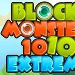 Színes, vidám betűkből álló felirat: BLOCK MONSTERS 1010 EXTREME, háttérben stilizált fák és égbolt