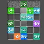 Színes, számozott blokkok egy rácson, különböző értékekkel: 8, 16, 32, 64, 128, 256