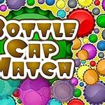 Különböző színű palackkupakok háttérrel, középen vastag betűkkel a Bottle Cap Match felirat