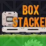 Nagy narancs betűkkel kiírt Box Stacker szöveg, mellette egy futószalag, zöld folyadék és fogaskerék