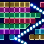 Színes neon téglalapok és világos pontok mintázata sötét háttérrel