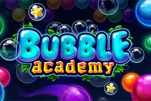 Színes buborékok és csillagok hátterében a Bubble Academy felirat látható