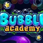 Színes buborékok és csillagok hátterében a Bubble Academy felirat látható
