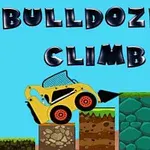 Sárga buldózer halad felfelé különböző magasságú és textúrájú oszlopokon kék háttér előtt, a tetején a Bulldozer Climb felirat látható