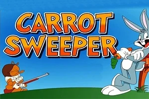 Rajzfilmfigura nyulat és narancssárga feliratot ábrázoló kék hátterű kép