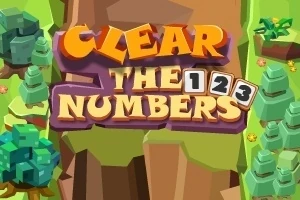 3D-számokkal és fák között megjelenített CLEAR THE NUMBERS színes szöveg