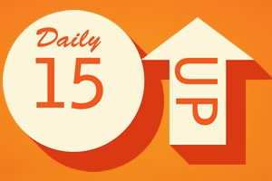 Narancssárga háttéren egy Daily 15 szöveg és egy nyíl alakú formában UP felirat látható