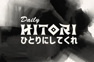 A kép egy fekete-fehér absztrakt háttér előtt látható Daily Hitori felirattal és japán karakterekkel