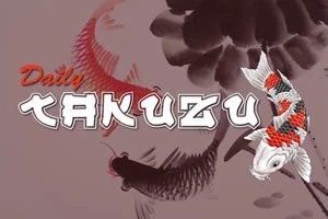 Két koi ponty úszik áramló vízben, a háttérben sötét árnyékokkal és a Daily Kakuzu felirattal