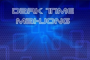 Kék háttér sötét pontokkal és digitális mintákkal, középen Dark Time Mahjong felirat