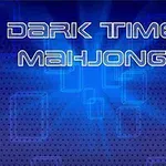 Kék háttér sötét pontokkal és digitális mintákkal, középen Dark Time Mahjong felirat
