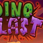 Színes, rajzfilmszerű Dino Blast felirat robbanó háttérrel