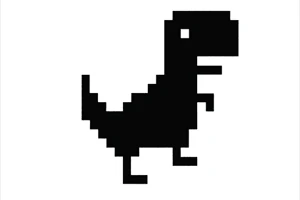 Fekete-fehér, pixeles dinoszaurusz grafika fehér háttéren