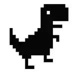 Fekete-fehér, pixeles dinoszaurusz grafika fehér háttéren