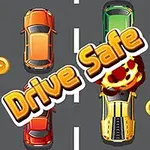 Autópályán haladó színes autók, aranyérmék és a Drive Safe felirat