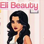 Egy rajzolt nő hosszú fekete hajjal és fehér ruhában áll, háttérben egy gardrób és a Eli Beauty felirat
