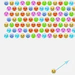 Színes, különféle érzelmeket kifejező emoji arcok sorakoznak egyenletesen egy fehér háttéren, alattuk egy nyíl mutat egy szabadon álló emoji felé