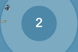 Egy kék, koncentrikus körökkel díszített háttéren egy középső 2 szám látható, bal oldalon kis figurák és nyilak jelennek meg