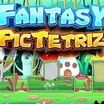Színes, fantáziavilágot ábrázoló kép gombaházakkal és felirattal