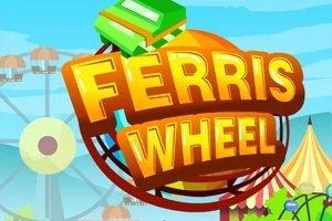 A képen egy nagy, színes Ferris Wheel felirat látható, háttérben egy vidámparki óriáskerékkel és sátrakkal, valamint zöld könyvekkel a felirat tetején