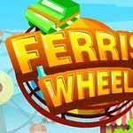 A képen egy nagy, színes Ferris Wheel felirat látható, háttérben egy vidámparki óriáskerékkel és sátrakkal, valamint zöld könyvekkel a felirat tetején