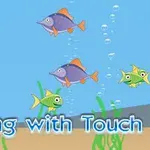 Rajzolt halak úsznak a víz alatt buborékok és hínárok között, alul Fishing with Touch szöveggel