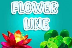 Színes virágok rajza egy kék háttér előtt, a Flower Line felirattal