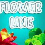 Színes virágok rajza egy kék háttér előtt, a Flower Line felirattal