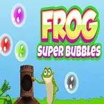 Két rajzfilmszerű béka látható buborékokkal, a háttérben Frog Super Bubbles felirat olvasható