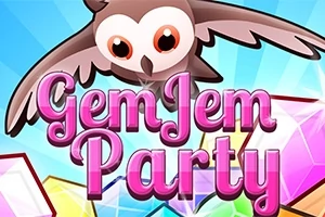 Bagoly és színes drágakövek a Gem Jem Party felirat alatt