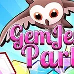 Bagoly és színes drágakövek a Gem Jem Party felirat alatt