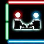 Két stilizált figura egymással szemben ül a sötét háttér előtt, körülöttük színes, neon keret