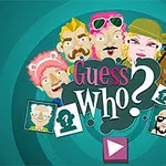 Színes, rajzolt karakterek körül csoportosulnak, a középen a Guess Who?