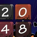 Színes számblokkok 2, 0, 4 és 8, sötét háttér előtt halloween dekorációval