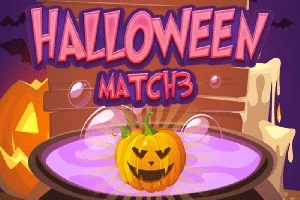 Egy mosolygós töklámpás lebeg egy lila folyadékkal teli üstben, háttérben Halloween felirattal