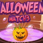 Egy mosolygós töklámpás lebeg egy lila folyadékkal teli üstben, háttérben Halloween felirattal