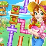 Egy rajzfilmszerű jelenet, ahol kalapos lány zöldségeket tart, mellette kutya és színes vízcsövek gyümölcsökkel