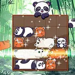 Panda- és tigriskölykök logikai táblájátékban bambuszerdő háttérrel